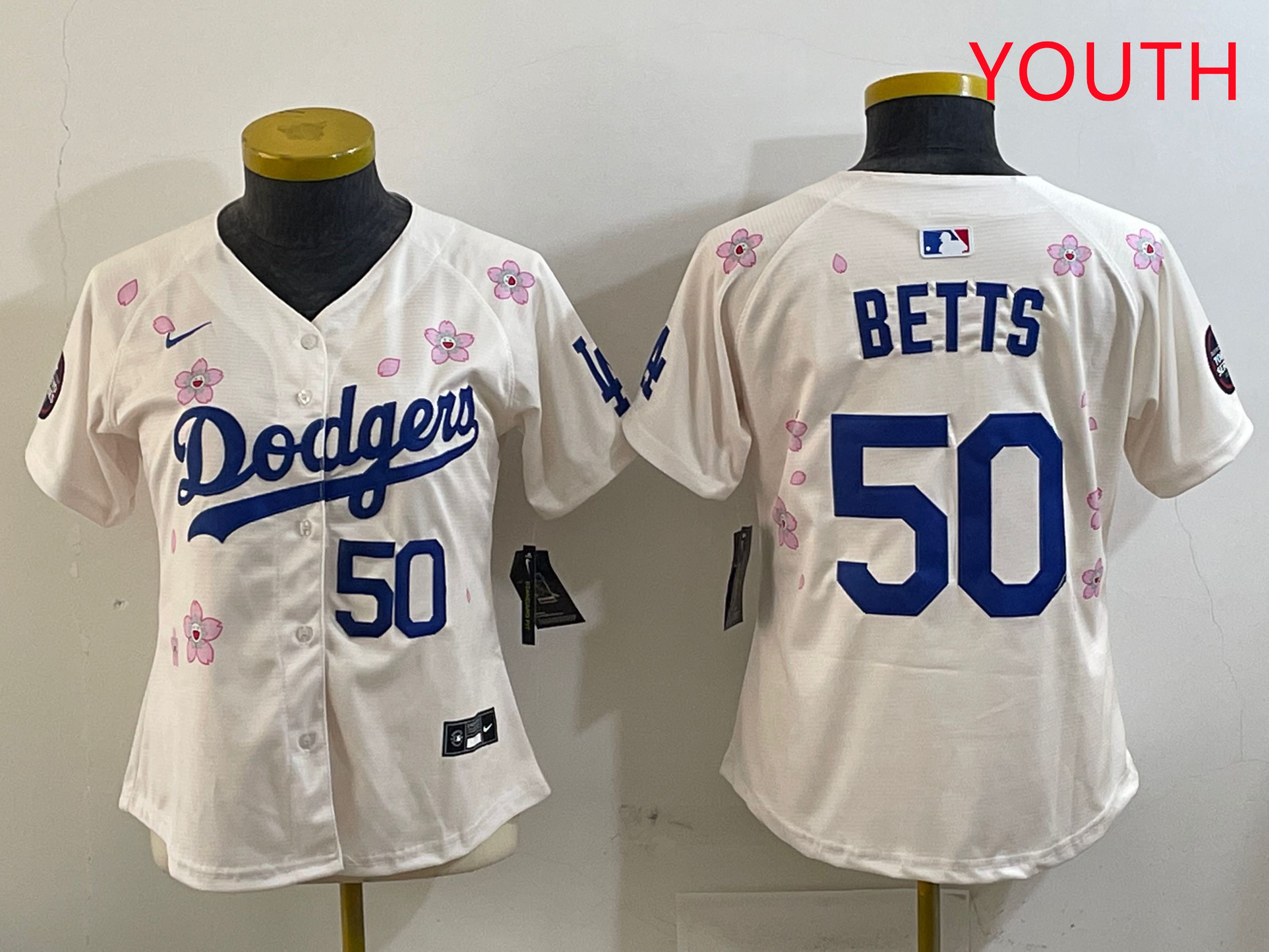 Youth Los Angeles Dodgers 50 Betts Cream Sakura Edition 2025 Nike MLB Jersey style 6